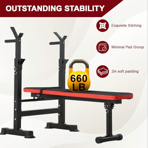 Adjustable Weight Bench with Squat Rack 660lbs Foldable W1620
