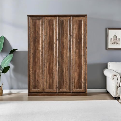 MERITLINE Queen Murphy Bed with Storage Bookcase and Charging Station E996