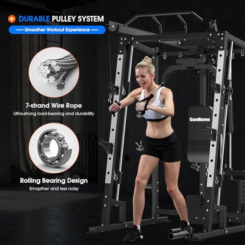 SunHome Smith Machine 2000LBS Power Cage Squat Rack with Cable Crossover X213278