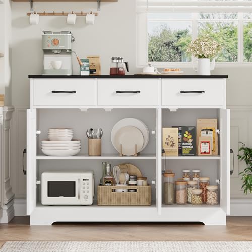 HOSTACK Modern Farmhouse Sideboard Buffet Cabinet with Barn Doors, White U8843