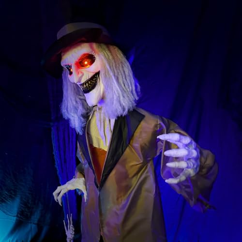 Haunted Hill Farm 5.25-ft Standing Gravekeeper Animatronic with Red LED Eyes and Sound Effects X9371