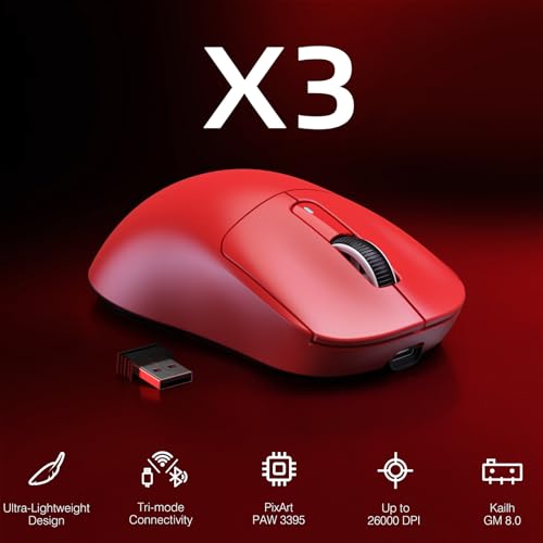 ATTACK SHARK X3 Wireless Gaming Mouse, 49g Ergonomic, PAW3395 26K DPI, White C238377