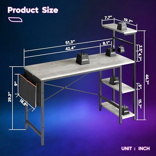 Bestier Gaming Desk with LED Lights, 51.3 Inch Computer Desk Q970