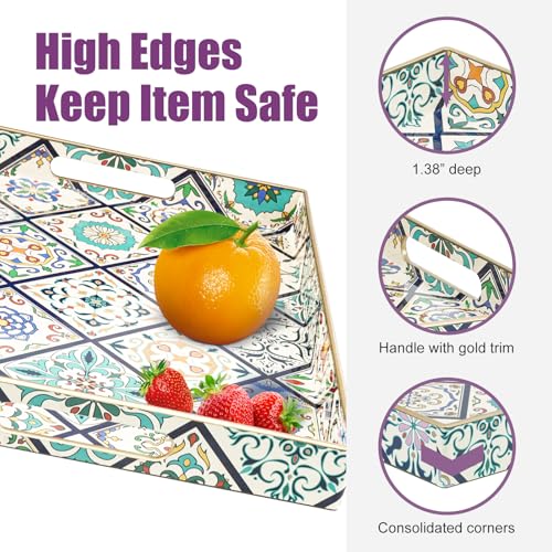 Gifturbo Blue Serving Tray with Handles, Rectangular Plastic Tray J15614