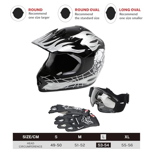 SLMOTO Dot Youth Kids Motocross Offroad Helmet with Goggles and Gloves Blue Skull D851858