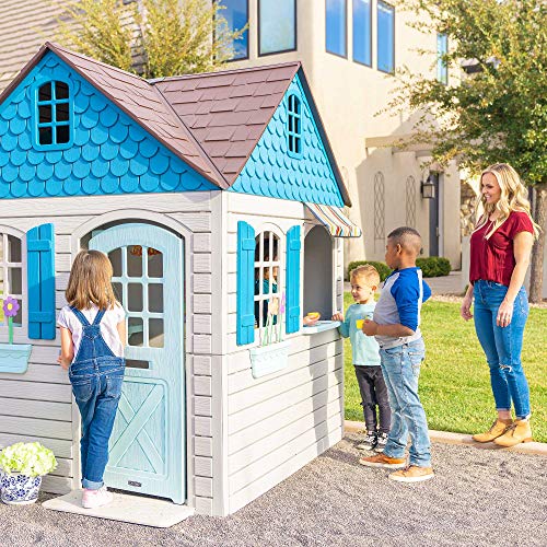 Lifetime Heavy Duty Plastic Outdoor Playhouse, 6x6x7 ft, Beige & Blue L20755