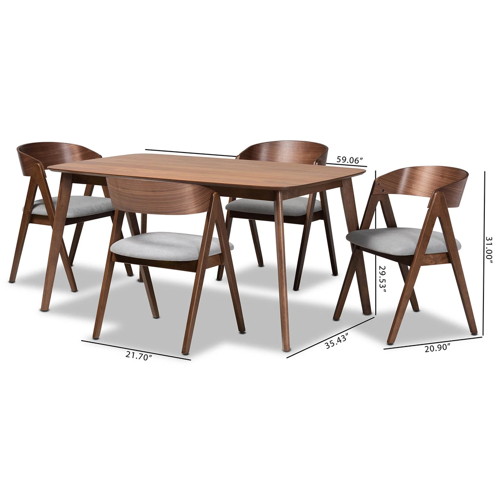Baxton Studio Danton Mid-Century Modern Grey Fabric 5-Piece Dining Set Y141