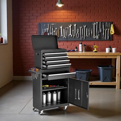 Rolling Tool Chest 5 Drawer Steel Garage Storage Cabinet with Lockable Wheels, Black D430