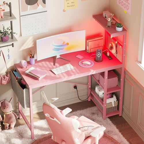 Bestier Gaming Desk with LED Lights, 51.3 Inch Computer Desk Q970