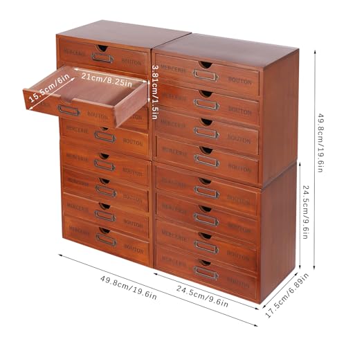 Vintage 16-Drawer Wooden Desktop Organizer with Iron Label Holders N538