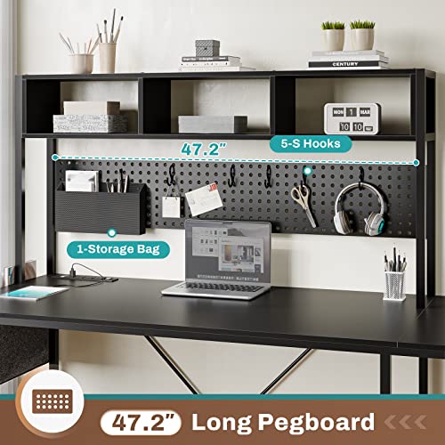 SEDETA L Shaped Gaming Desk with Power Outlet and Pegboard, Black B28201