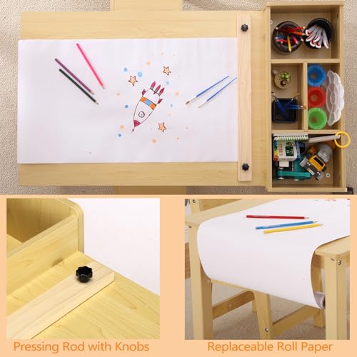 Kids Art Table with 2 Chairs, Toddler Craft Wood Activity Desk with Storage Shelves O767611