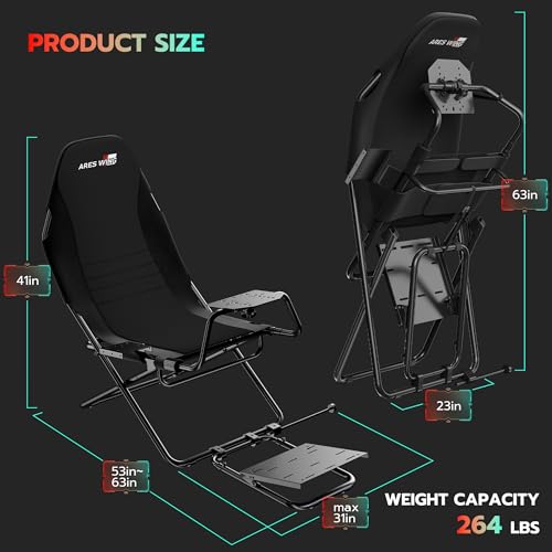 ARES WING Foldable Racing Simulator Cockpit with Seat, Compatible with Fanatec, Thrustmaster, Logitech, Moza P1582