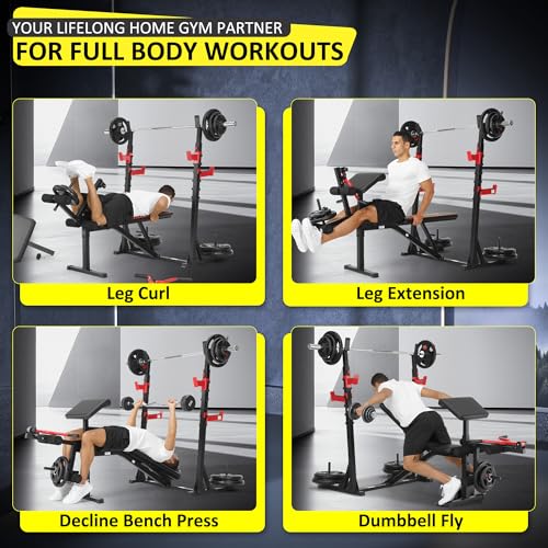 Professional Olympic Weight Bench Set with Squat Rack and Leg Extension S677