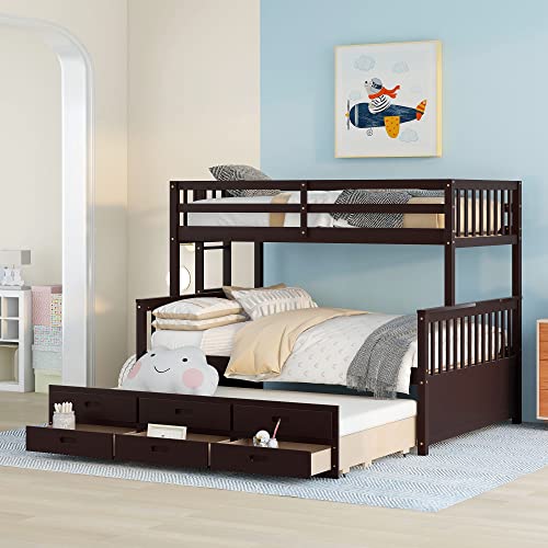 Harper & Bright Designs Twin Over Twin Bunk Bed with Storage Drawers, Solid Wood, Espresso P440327