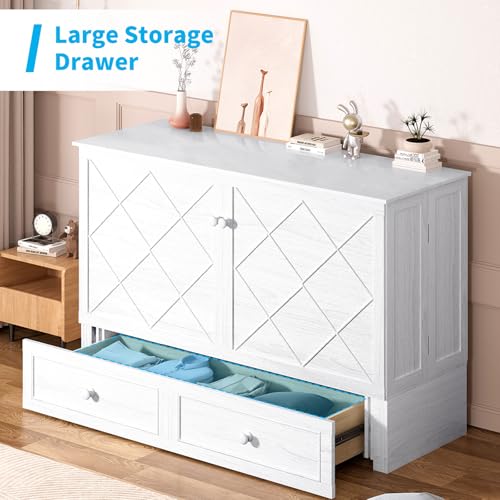 Mjkone Queen Murphy Bed Cabinet with Tri-Folding Mattress, White E6299
