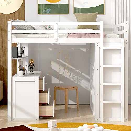Harper & Bright Designs Full Loft Bed with Desk, Wardrobe, Solid Wood N868457