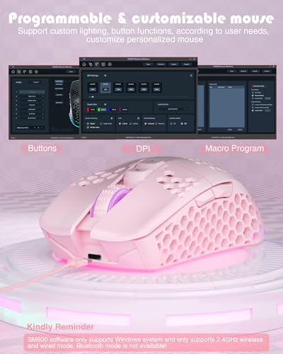 SM600 White Wireless Gaming Mouse, 8000 DPI Tri-Modes RGB E7535