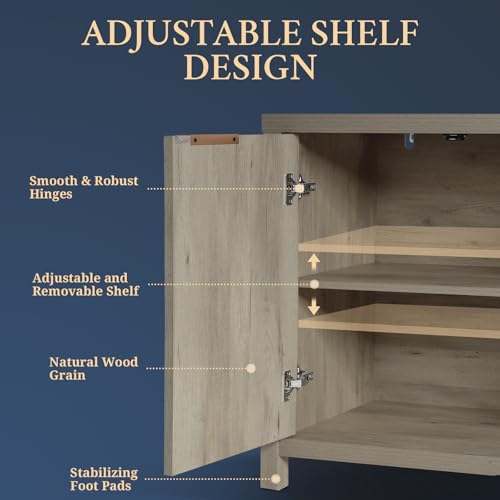 Fluted Sideboard Buffet Cabinet with Storage, 56" Modern Credenza, Natural Y669537