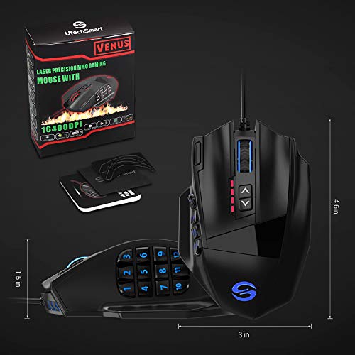 UtechSmart Venus Pro RGB Wireless MMO Gaming Mouse, 16000 DPI, 16 Programmable Buttons M66772
