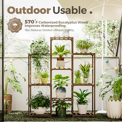 Bamworld Plant Stand Indoor Outdoor Wood Plant Rack 3 Tier Ladder D51744