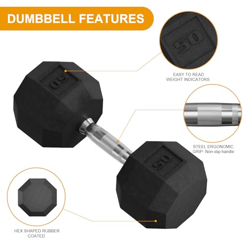 Rubber Coated Hex Dumbbell Weight Set with Rack for Home Gym T691259