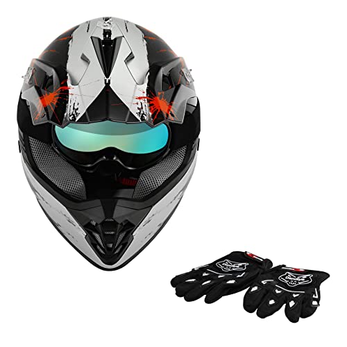 SLMOTO Dot Youth Kids Motocross Offroad Helmet with Goggles and Gloves Blue Skull D851858