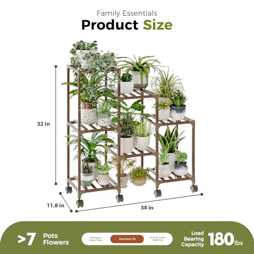 Bamworld Plant Stand Indoor Outdoor Wood Plant Rack 3 Tier Ladder D51744
