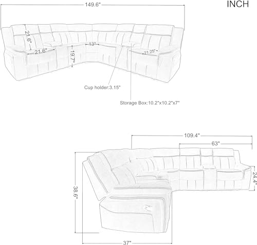 Oversized Manual Recliner 3-Seater Sofa with LED Lights, USB Ports and Cup Holders U78713