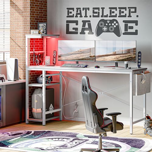 Bestier Gaming Desk with LED Lights, 51.3 Inch Computer Desk Q970