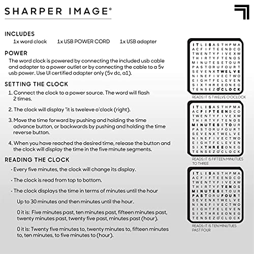 Sharper Image LED Light-Up Word Clock, Modern Electronic Desk & Wall Clock H8234