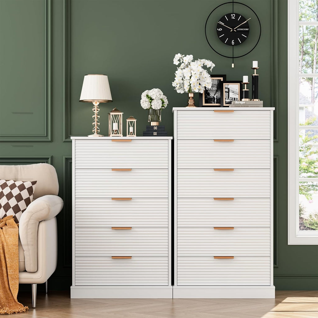 6 Drawer Dresser, Tall White Chest with Handles for Home & Office E6924