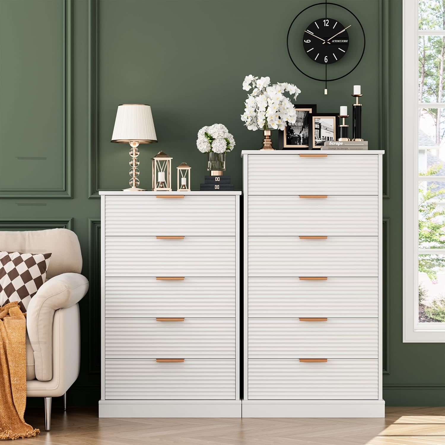 6 Drawer Dresser, Tall White Chest with Handles for Home & Office E6924