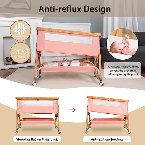 Baby Bassinet Bedside Sleeper with Wheels, 6 Height Adjustable, Light Grey L566