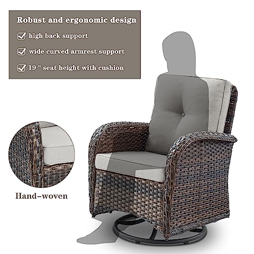Outdoor Wicker Swivel Rocker Chairs Set of 2 with Rattan Side Table, Brown/Blue B592
