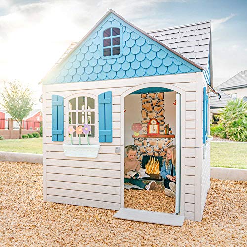 Lifetime Heavy Duty Plastic Outdoor Playhouse, 6x6x7 ft, Beige & Blue L20755