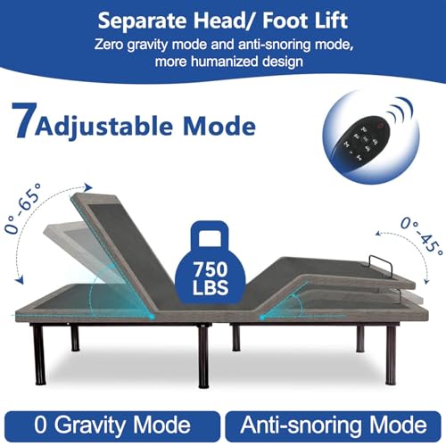 Split King Adjustable Bed Frame with Gel Memory Foam Mattress, Wireless Remote F95930