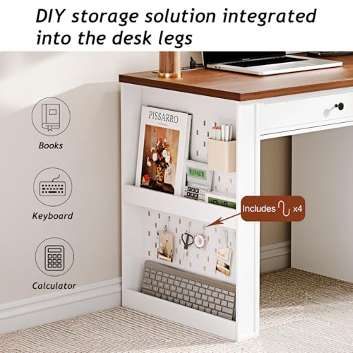 Antique Cream 59" Executive Farmhouse Computer Desk with 7 Drawers and Charging Station R75936
