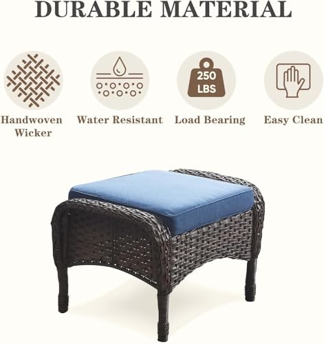 Outdoor Wicker Swivel Rocker Chairs Set of 2 with Rattan Side Table, Brown/Blue B592