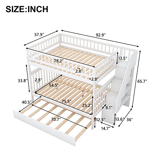 Harper & Bright Designs Twin Size Loft Bed with L-Shaped Desk and Stairs, Solid Wood, White D768