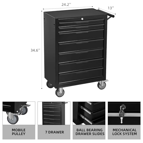 6-Drawer Rolling Tool Chest Cabinet with Wheels and Locking, Black W270288