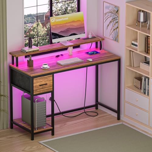 GreenForest Gaming Desk 39 Inch with LED Lights and Monitor Stand, Black S99189