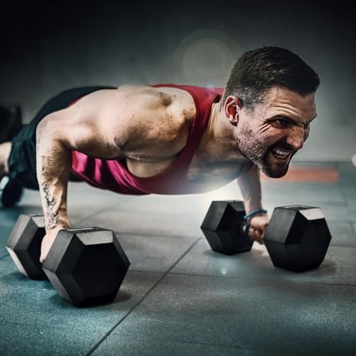 Yes4All Chrome Rubber Grip Hex Dumbbells Pair 10-30 LBS N436