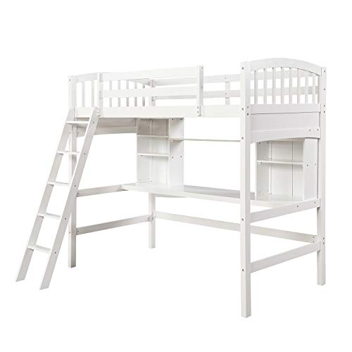 Harper & Bright Designs Full Size Loft Bed with Wardrobe and Desk, Solid Wood, White R4710