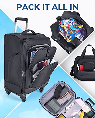BAGSMART Expandable 20" Carry-On Luggage with Spinner Wheels, Black I961842