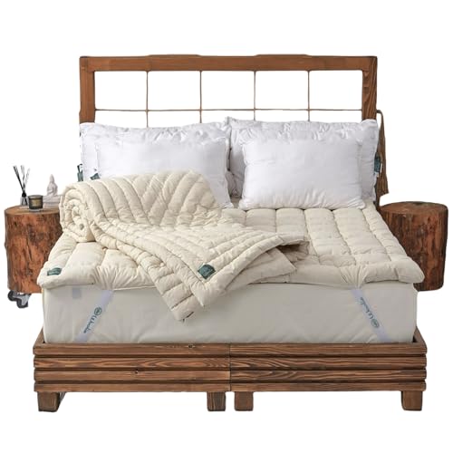Organic Merino Wool Pillow Top Mattress Topper - 2" Twin XL, Handmade, Non-toxic N3786