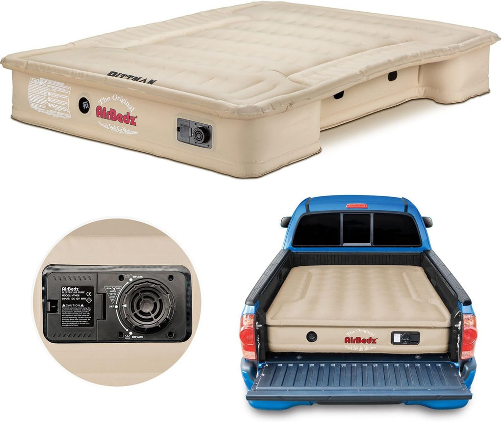 Pittman - Truck Bed Mattress 8ft + - The Original Airbedz Truck Bed Air Mattress 8ft - 100 Series - Full Size Truck Mattress with 25% more Bed Coverage for Comfortable Pickup Truck Bed Camping - TAN