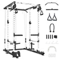 GaveeLife Power Cage, 2000 LBS Power Rack with Cable Cross-Over System, Multi-Functional Strength Training Squat Rack with LAT Pull Down System, Home Gym Equipment with Training Attachment