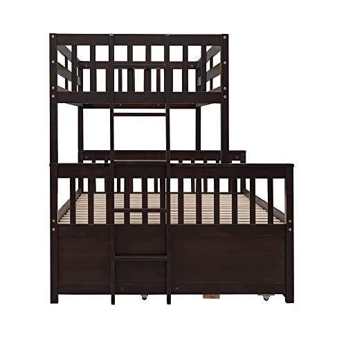 Harper & Bright Designs Twin Over Twin Bunk Bed with Storage Drawers, Solid Wood, Espresso P440327