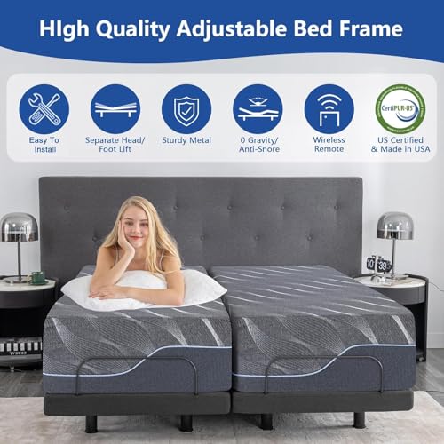 Split King Adjustable Bed Frame with Gel Memory Foam Mattress, Wireless Remote F95930